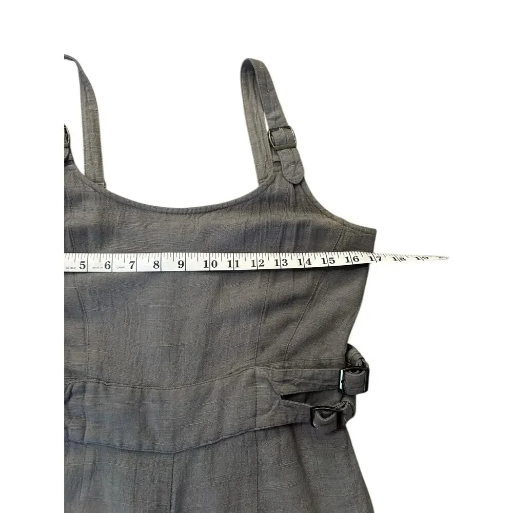 Jonny Cota Women's Chick Buckle Gray Linen Overalls Jumpsuit S Wide‎ Leg Luxury